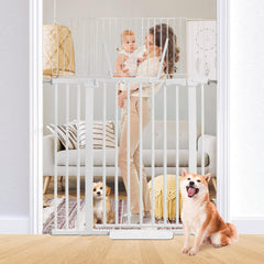 SHYUJAJIE 59-inch tall pet gate vertical panel blocks jumps and keeps pets contained.