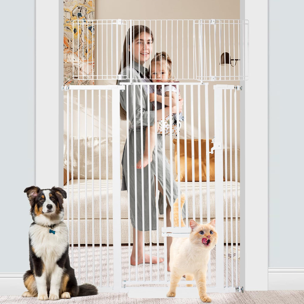 SHYUJAJIE 71-inch extra tall cat gate provides a tall barrier for energetic pets.