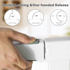 Auto-close safety gate with one-handed operation