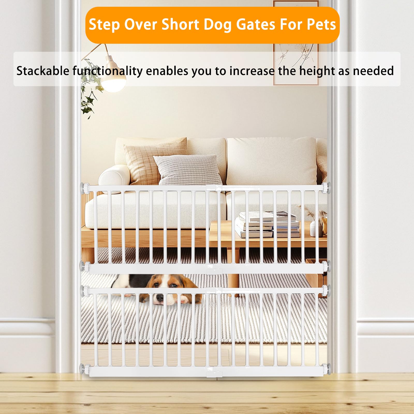 Close-up of SHYUJAJIE dog gate's steel frame showing sturdy construction.