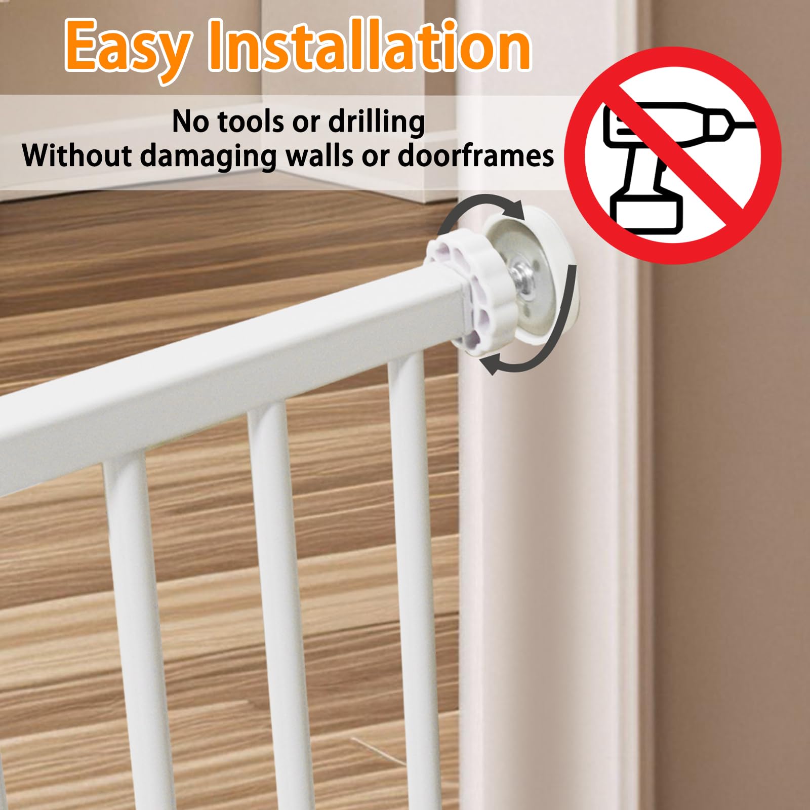 SHYUJAJIE dog gate tool-free installation with pressure mounted hardware