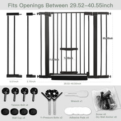 SHYUJAJIE gate showing width extension from 29.55 to 40.55 inches.