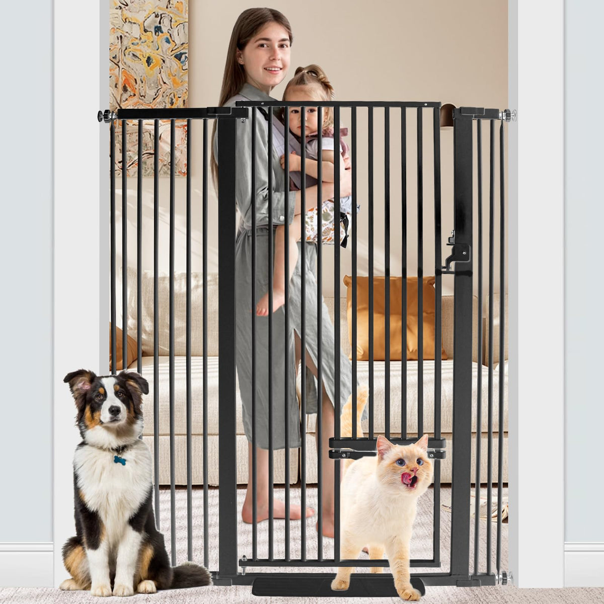 SHYUJAJIE extra tall pet gate, 55 inches, helps keep energetic pets safely contained