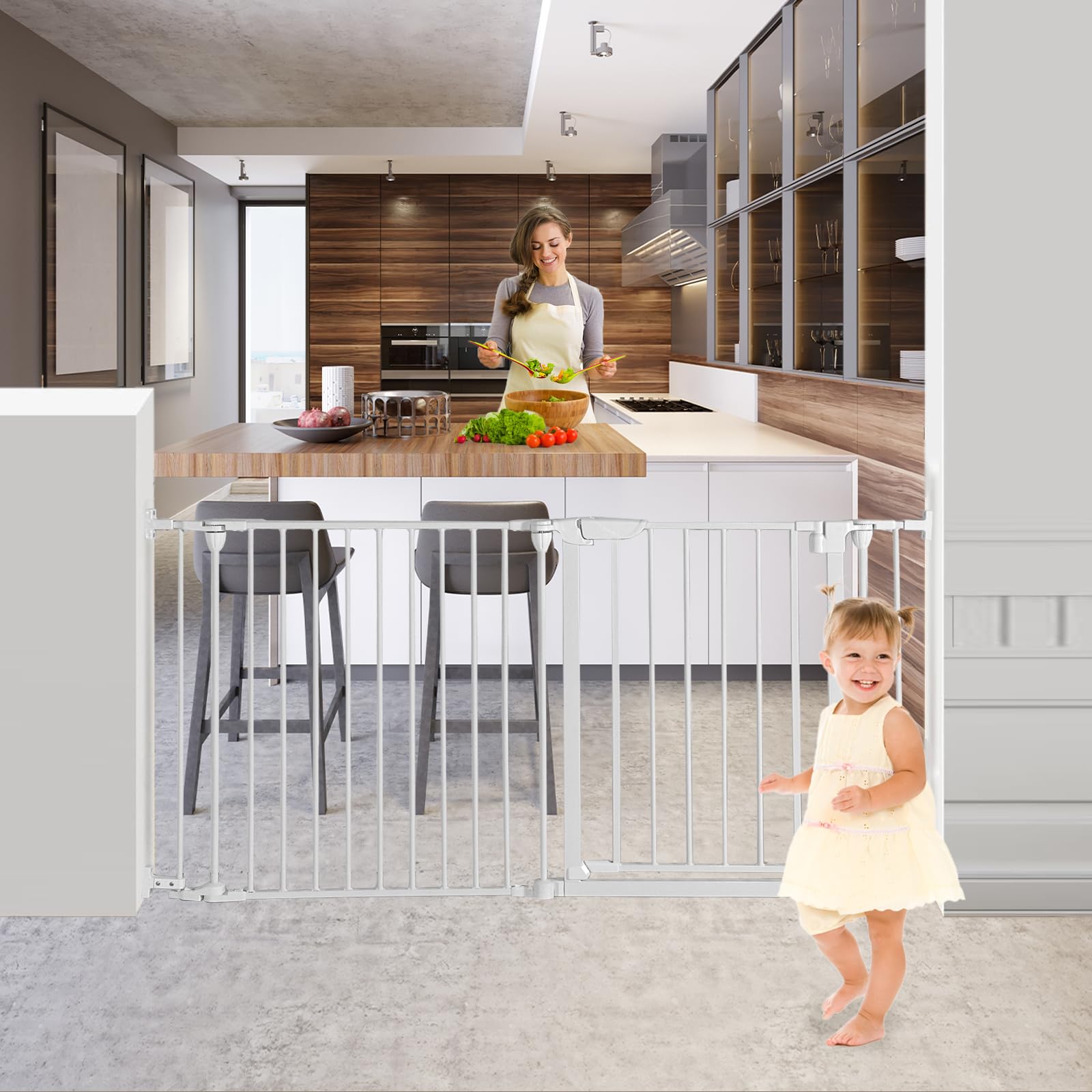 SHYUJAJIE Extra Wide Gate white front view for toddlers and pets