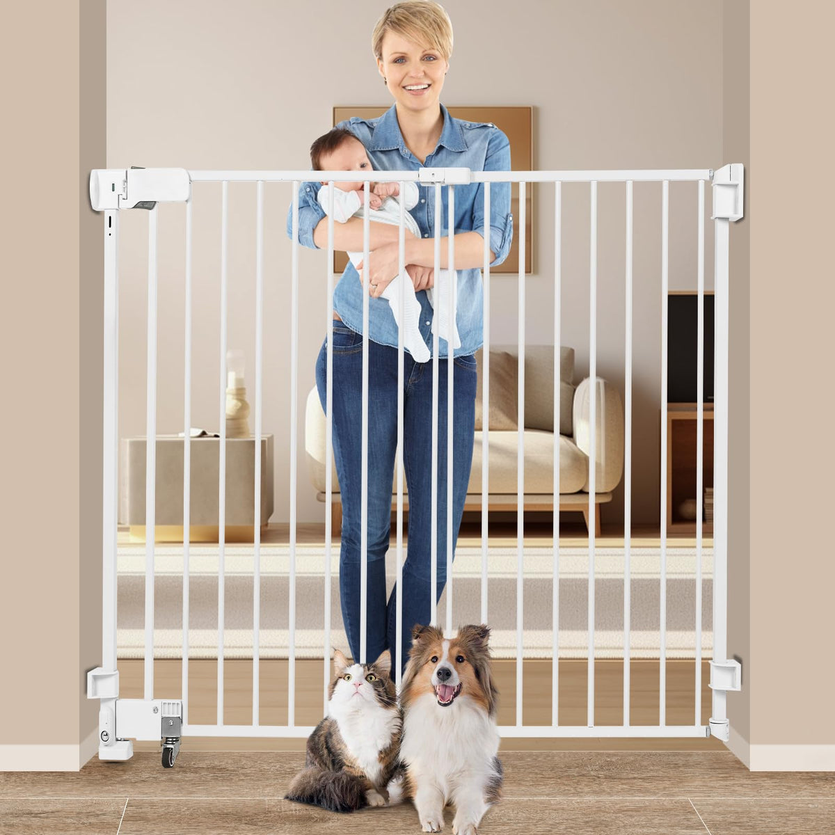 SHYUJAJIE no-bottom-bar gate assembly view, sturdy steel frame for a stable doorway setup.