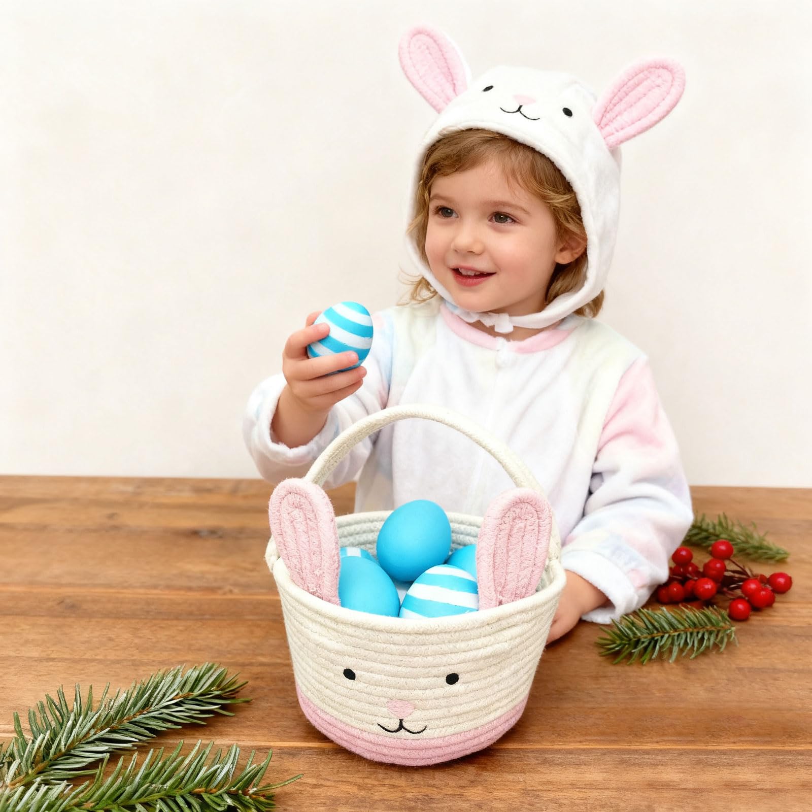 SIAHFNW Baby-friendly Easter gift basket for first celebrations and memories.