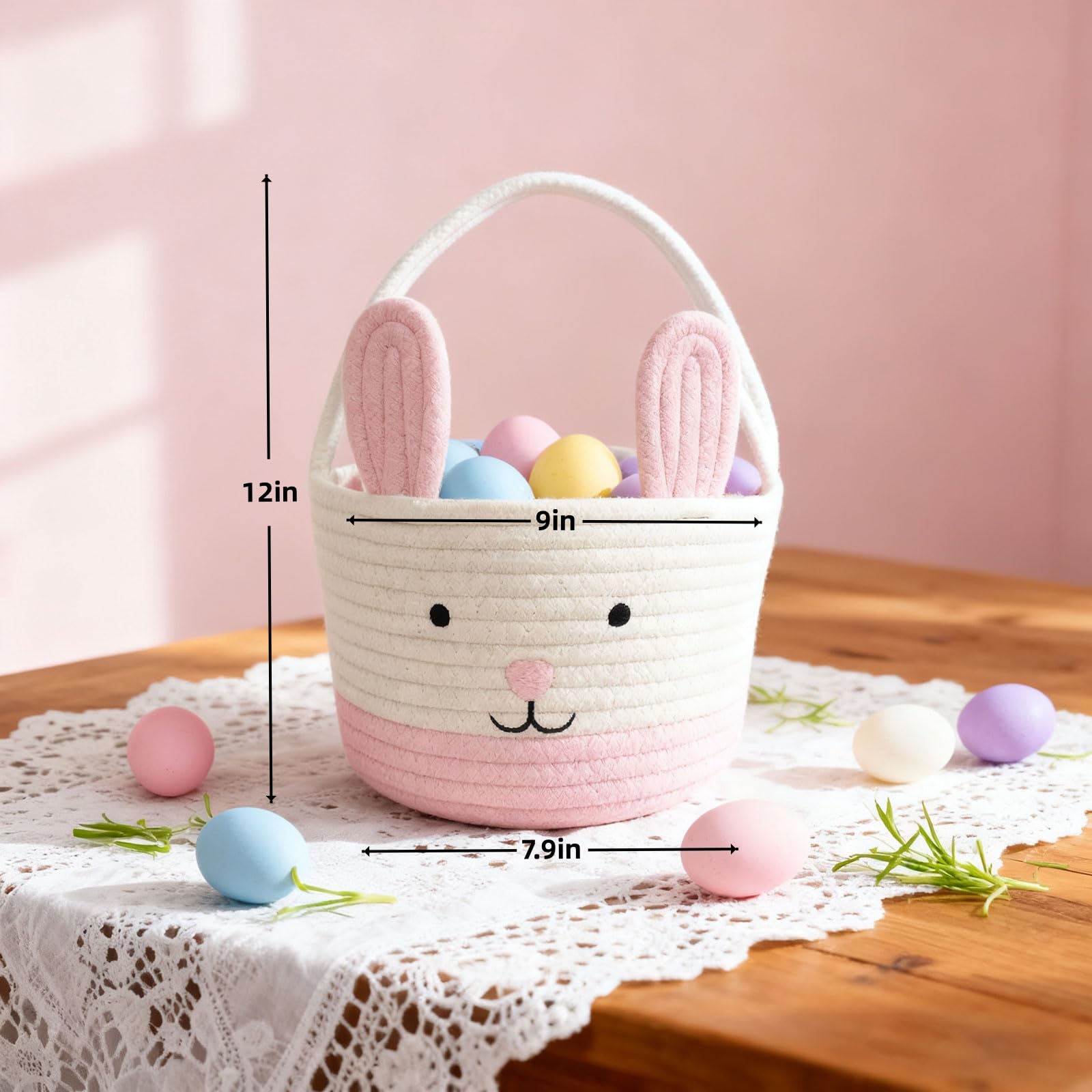 SIAHFNW Bunny ears Easter basket, perfect for toddler photos and treats.