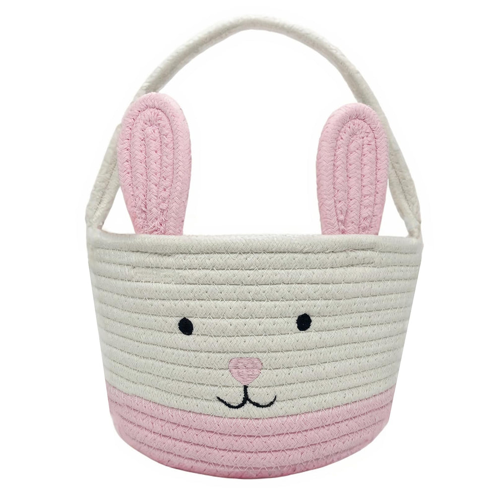SIAHFNW Easter Basket with pink handle, ideal for egg hunts and carrying gifts.