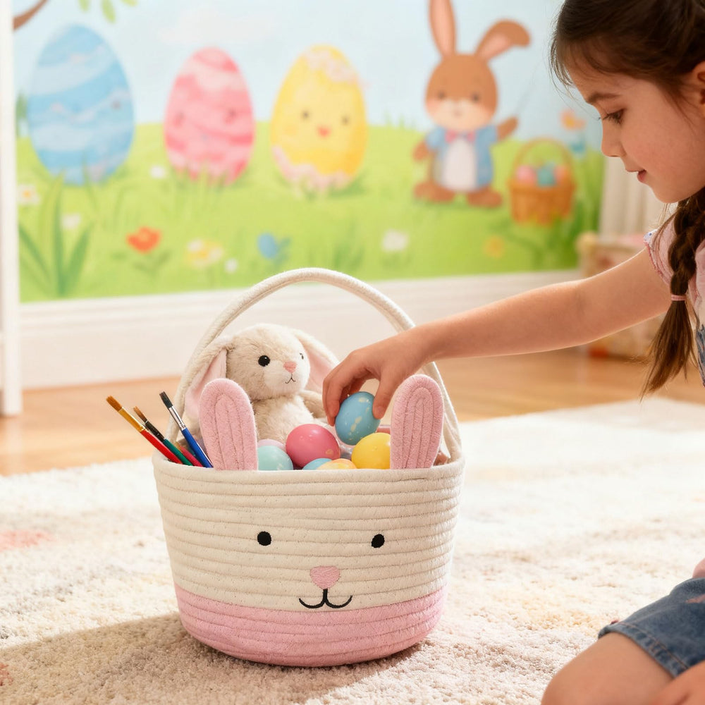 SIAHFNW Egg-hunt basket for kids, roomy interior for organized finds.