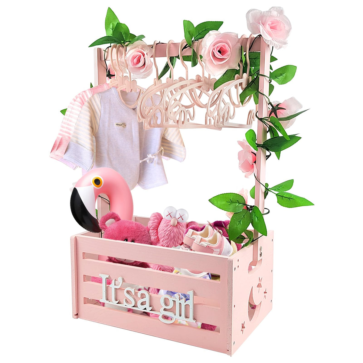 Sibosen wooden baby-shower crate closet for stylish nursery storage.
