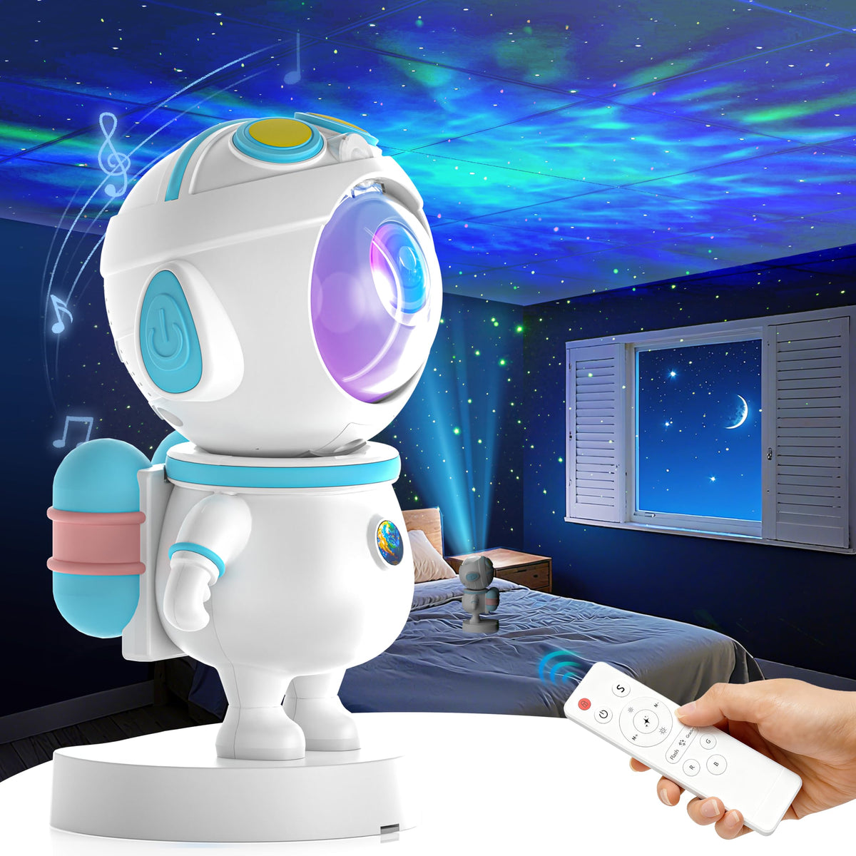 SICCOO Apollo Star Astronaut design projector lights the ceiling with playful starry scenes.