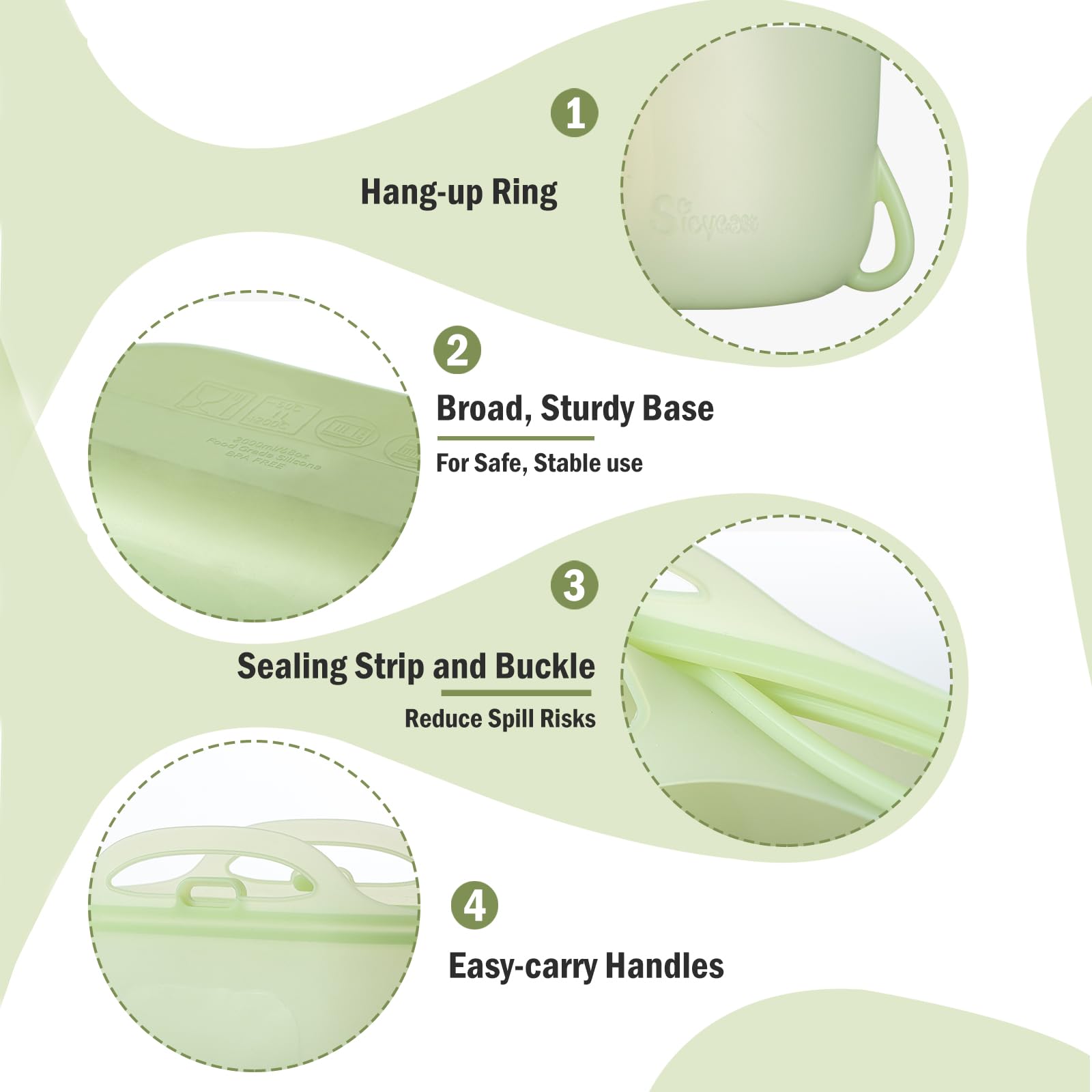 BPA-free, food-grade silicone suitable for snacks on the go.
