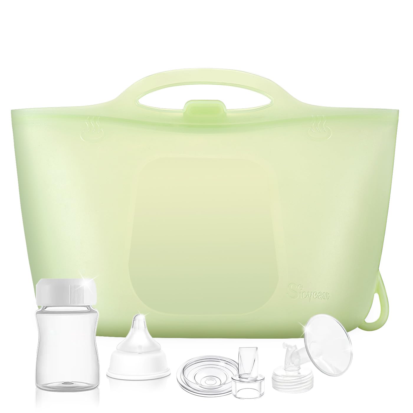 Sicyeast silicone travel sterilizer bag showing 2000ml capacity for multiple bottles.