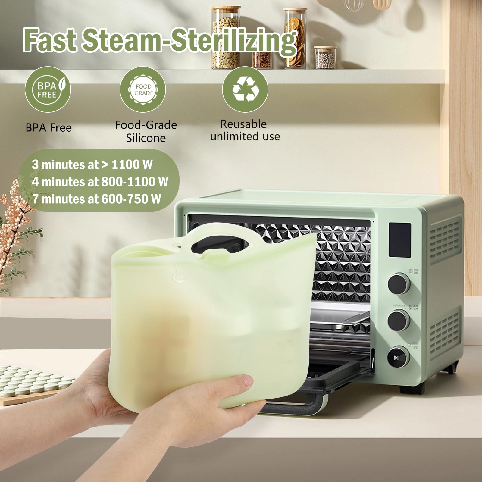 Flat-base upright design stabilizes the bag during use.
