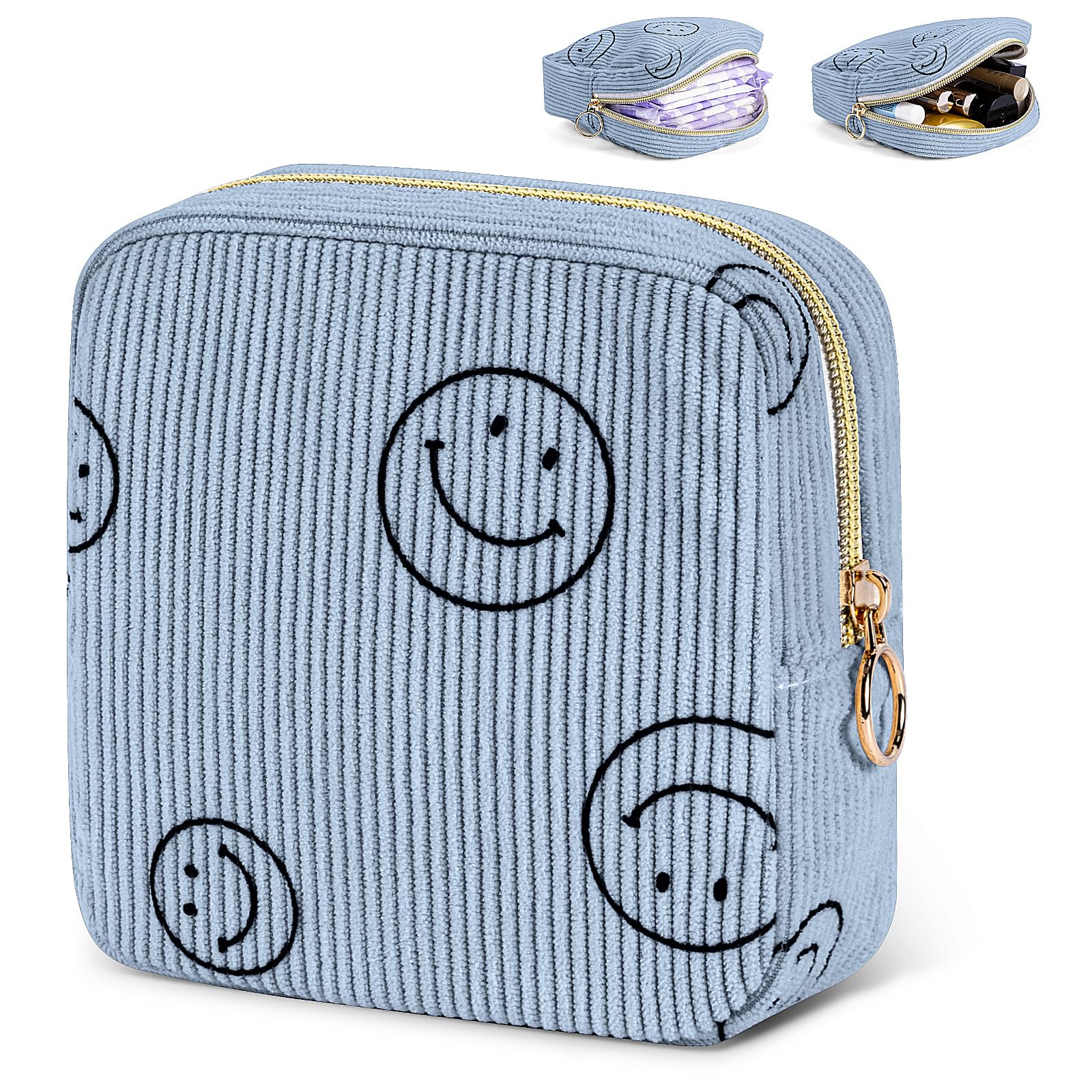 SIDESUGAR period bag in blue corduroy closed for discreet storage