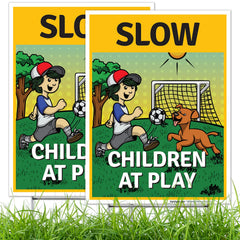 Sigo Signs slow children at play graphic on front double-sided sign improves visibility