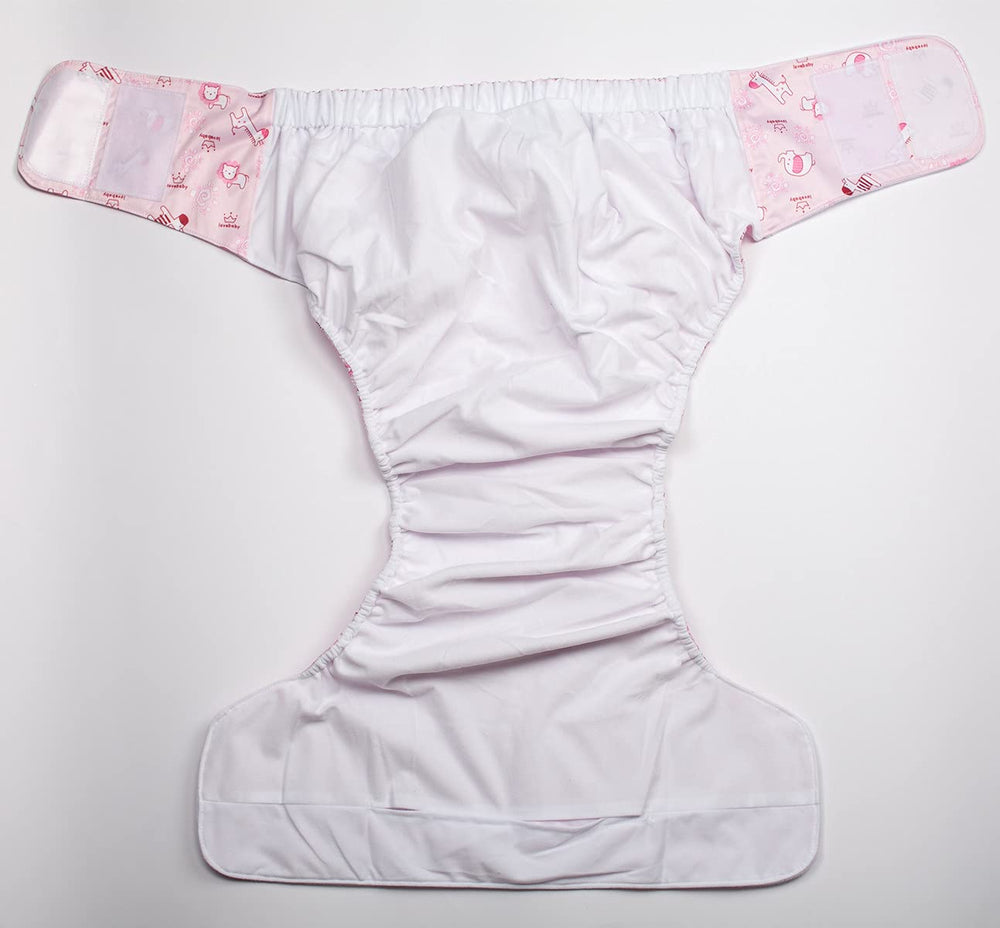 Sigzagor adult diaper pink animals elastic leg gussets for reliable leak defense