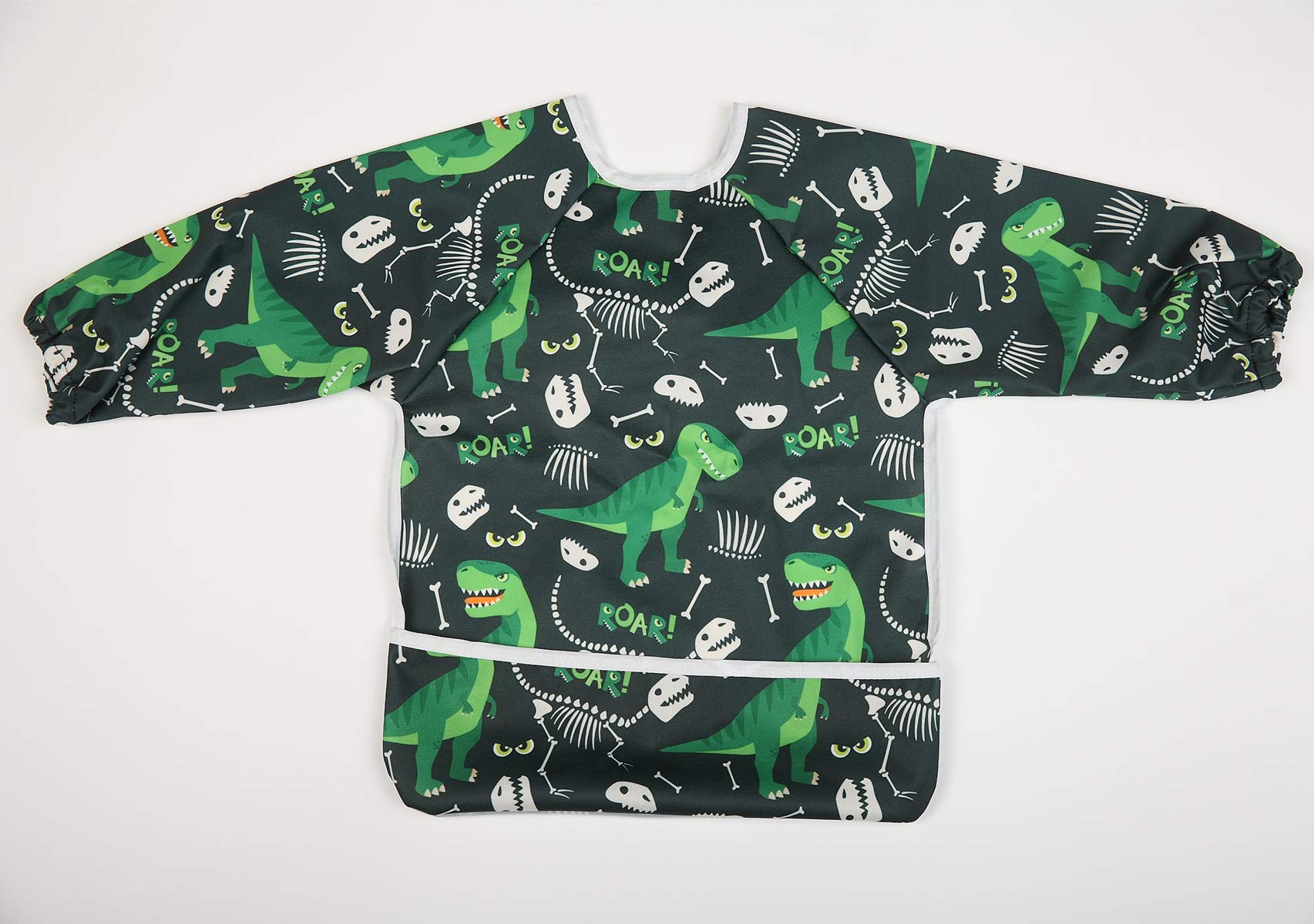 Sigzagor baby bib long sleeved green dinosaurs back pocket ready for use