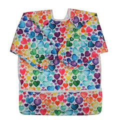 Sigzagor baby bib sleeved shirt with back pocket, ready to flip front for use.
