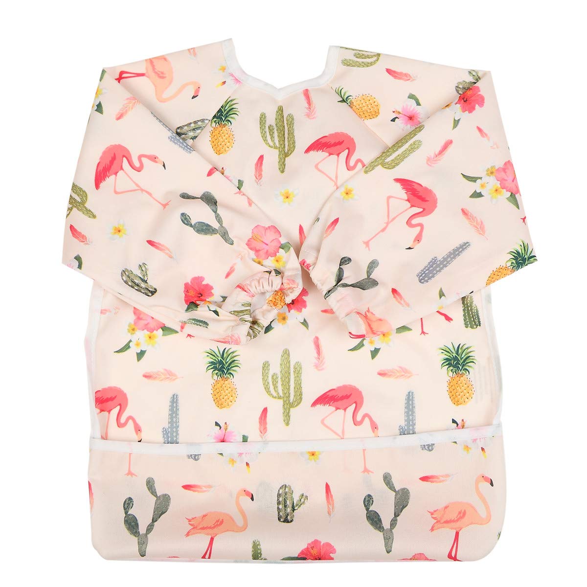 Sigzagor baby bib sleeved shirt with pocket front view protects clothes during meals.