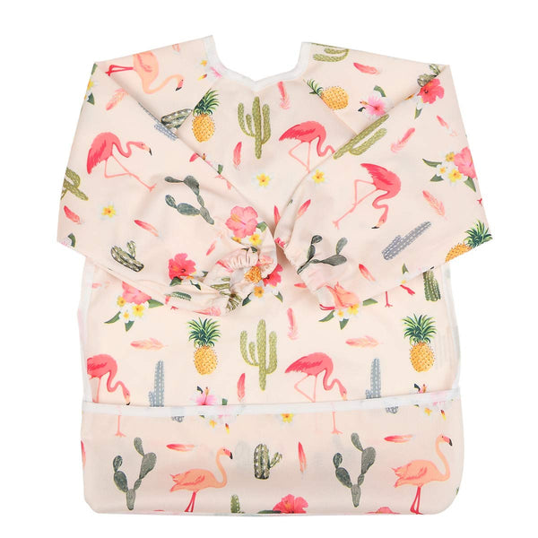 Sigzagor baby bib sleeved shirt with pocket front view protects clothes during meals.