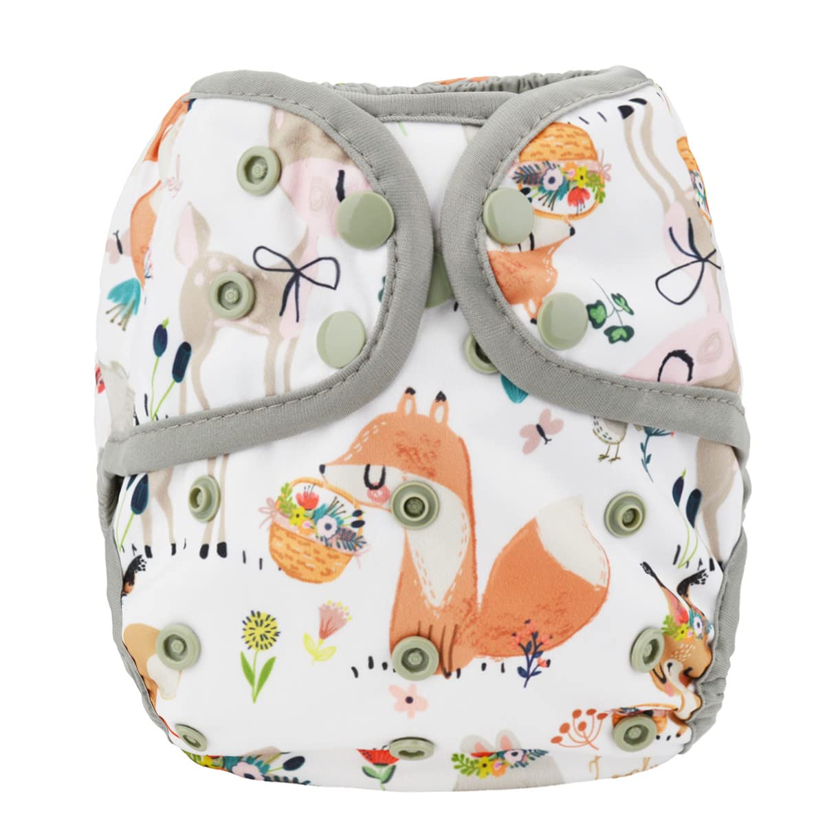 Sigzagor Grey Deer diaper cover front view with adjustable one-size fit