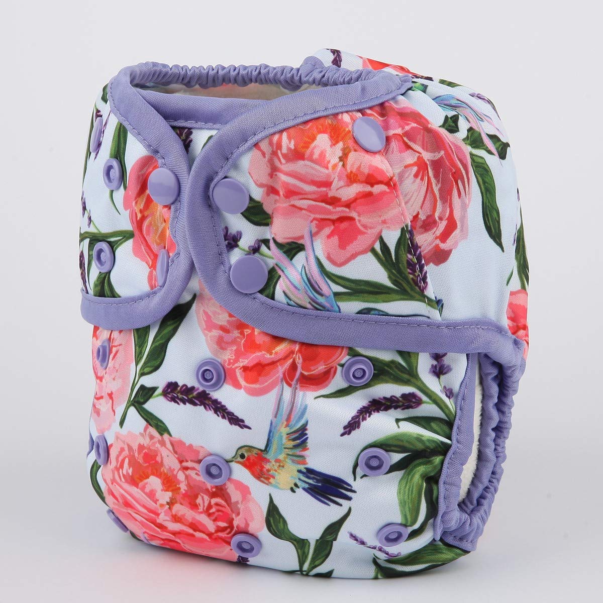 Sigzagor diaper cover hummingbirds floral, one-size fits babies 8–36 pounds for easy growth