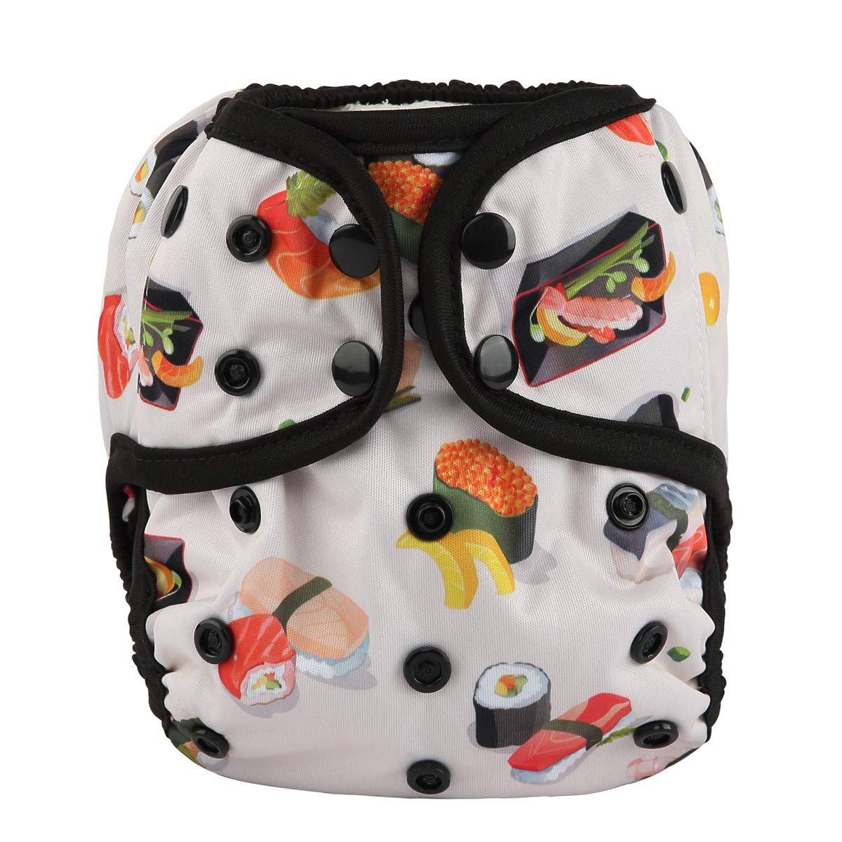 Sigzagor Baby Diaper Cover Sushi front view; adjustable fit for growing babies.