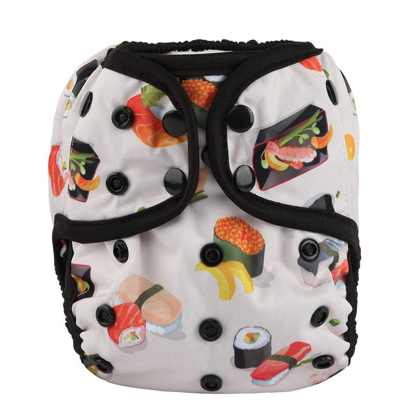 Sigzagor Baby Diaper Cover Sushi front view; adjustable fit for growing babies.