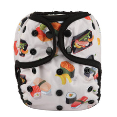 Sigzagor Baby Diaper Cover Sushi front view; adjustable fit for growing babies.