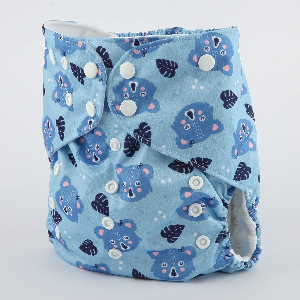 Sigzagor Bears Blue pocket diaper showing hip snaps for secure fit.