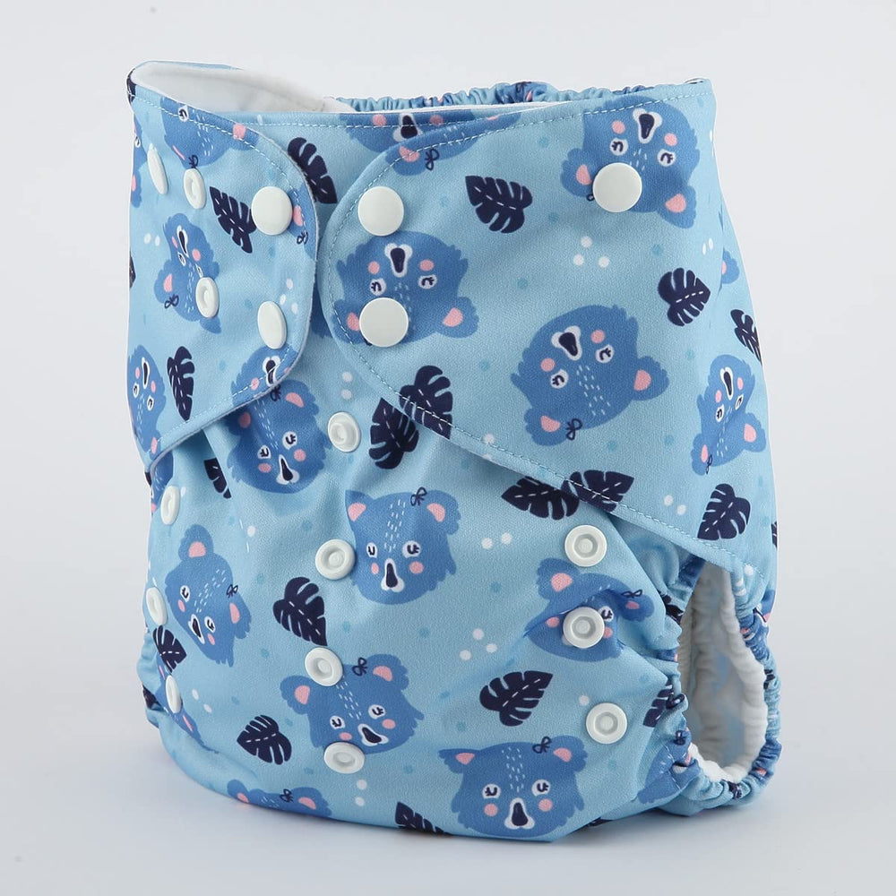 Sigzagor Bears Blue pocket diaper showing hip snaps for secure fit.