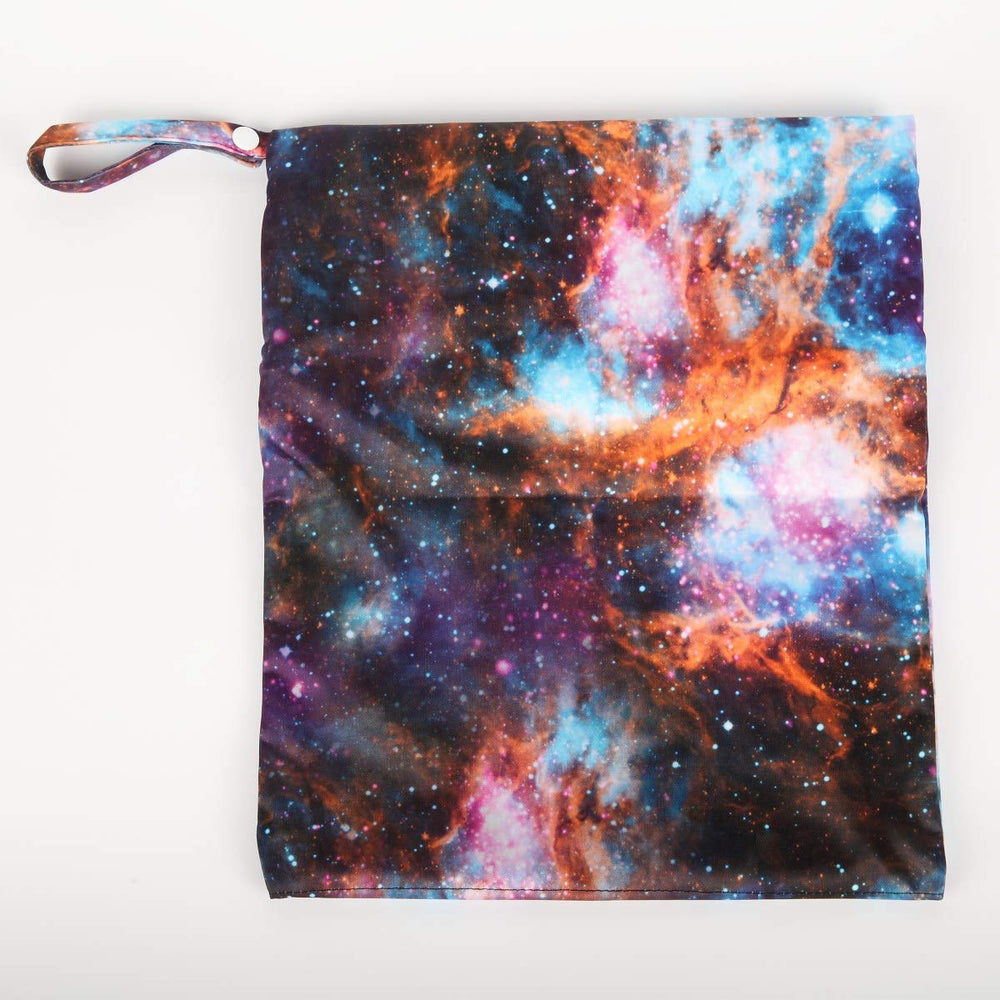 Sigzagor diaper bag with handle, outer-space design, travel-friendly for stroller or bag.