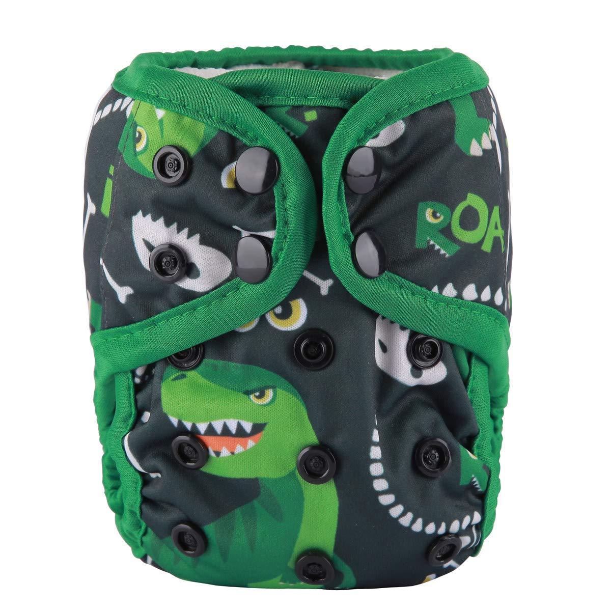 Sigzagor newborn diaper cover with front snaps for adjustable fit.