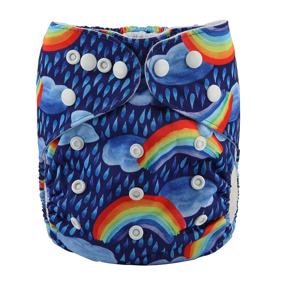 Sigzagor Rainbow Rain pocket diaper with adjustable snaps for a snug fit.