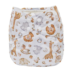 Sigzagor Sleeping Animals diaper front view demonstrates room for growth and easy adjustability.