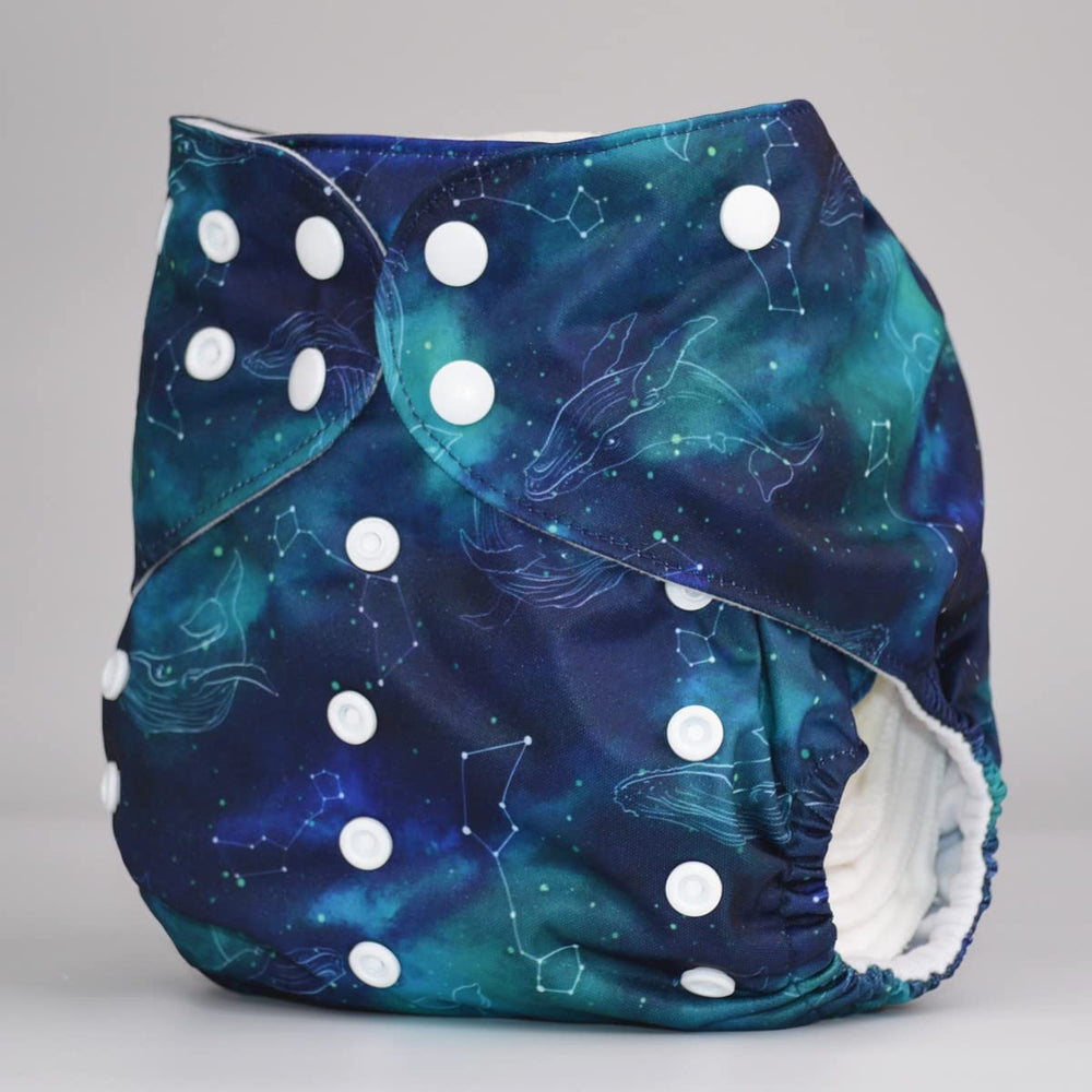 Sigzagor Whale Stars outer PUL layer provides waterproof breathability