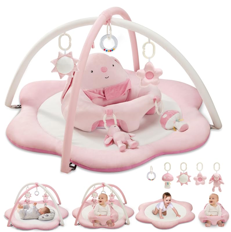 Sihuooo 3-in-1 play mat with flower gym boosts visual engagement during play.