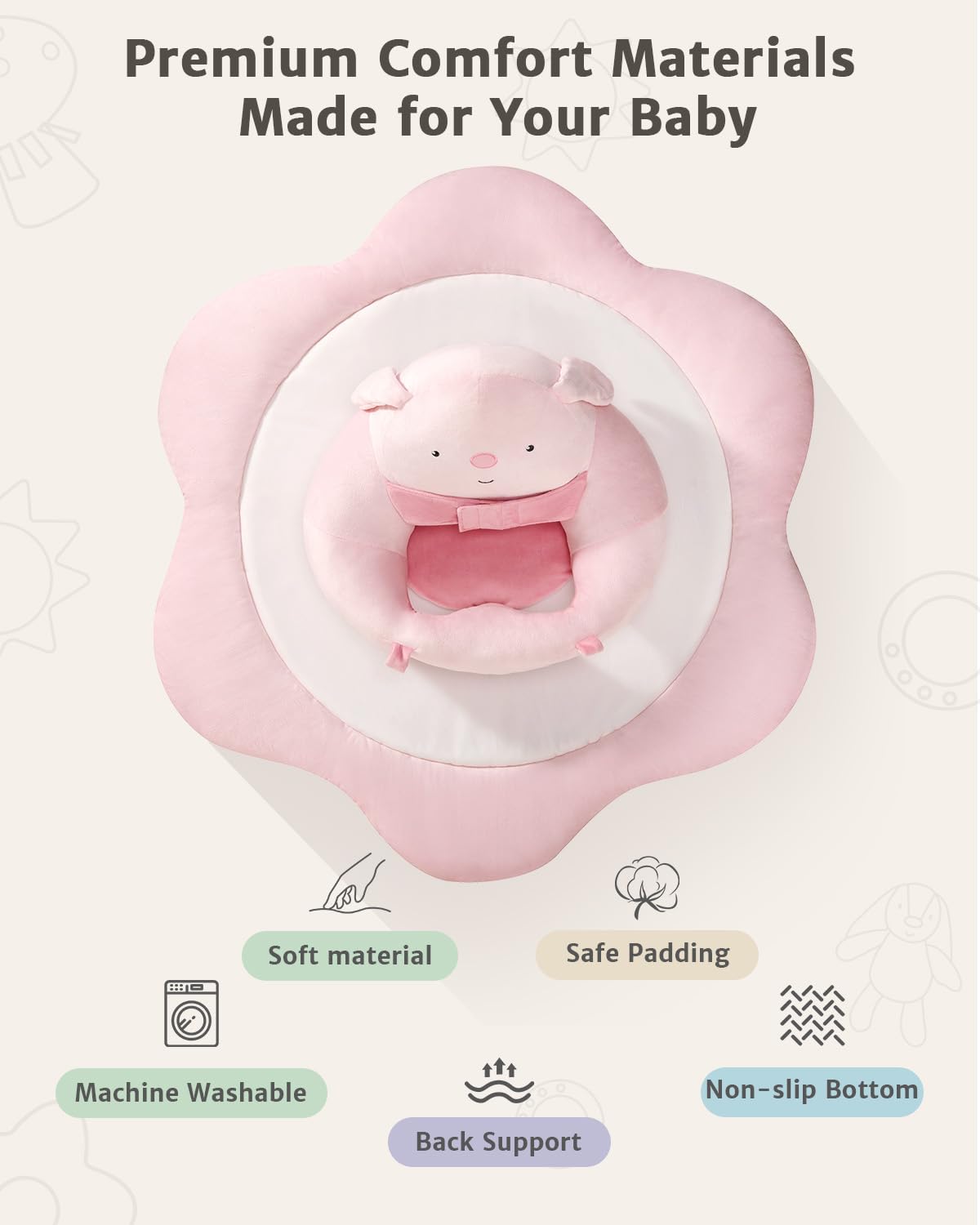 Sihuooo rabbit sit-up seat provides safe support for curious infants.