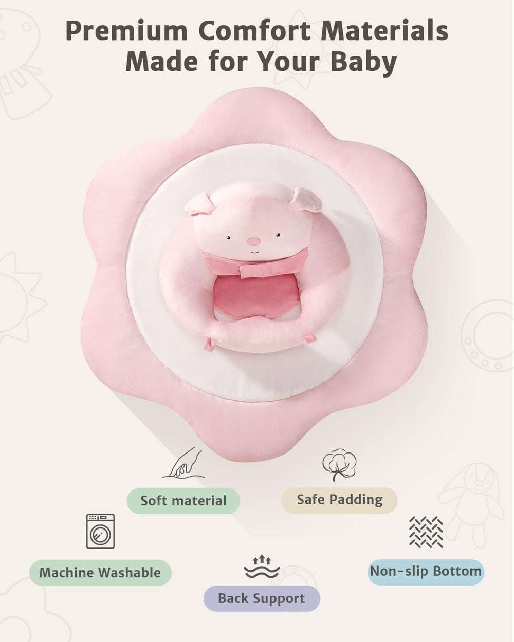 Sihuooo rabbit sit-up seat provides safe support for curious infants.