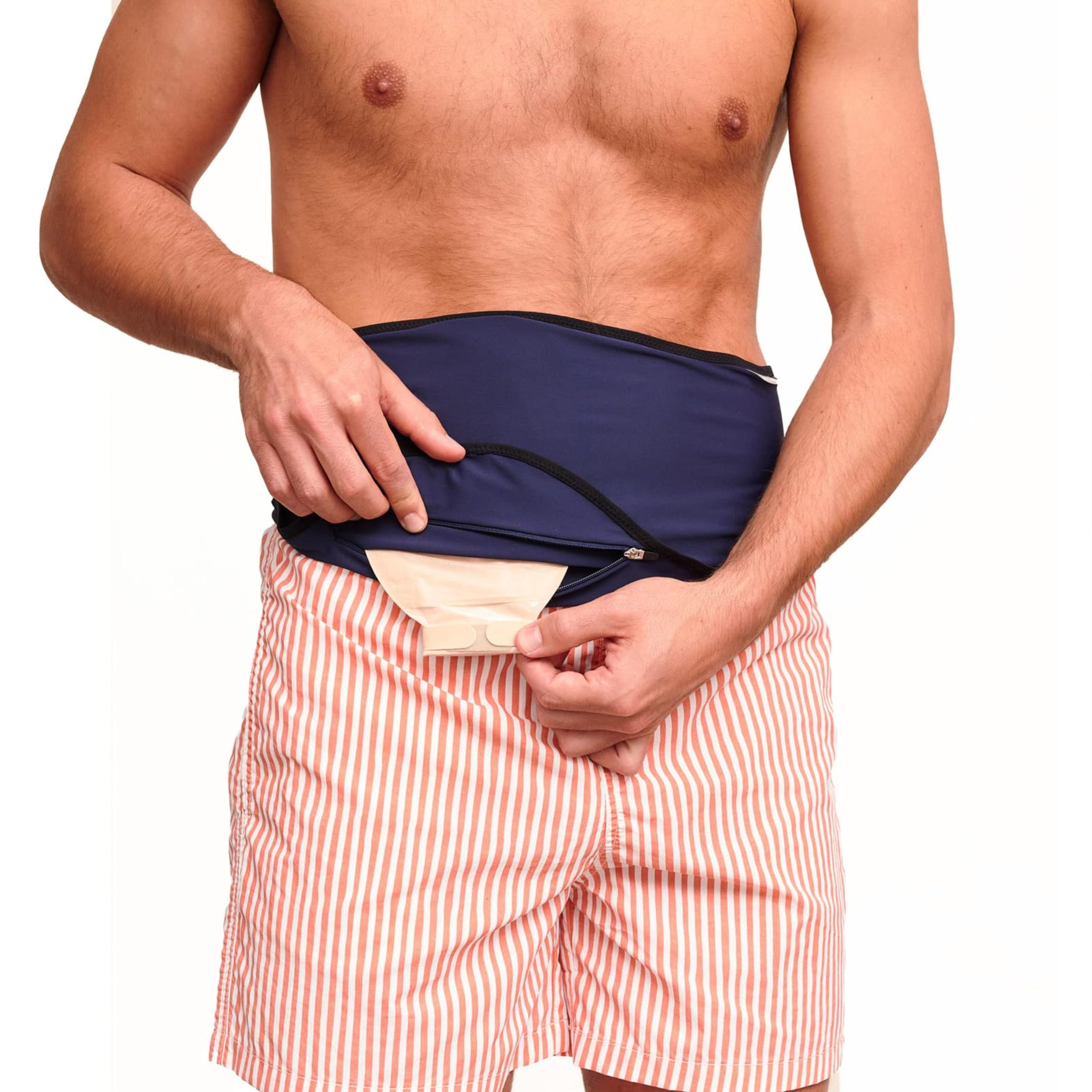 SIIL ostomy belt blue with inner pocket secures the bag discreetly during daily activities.