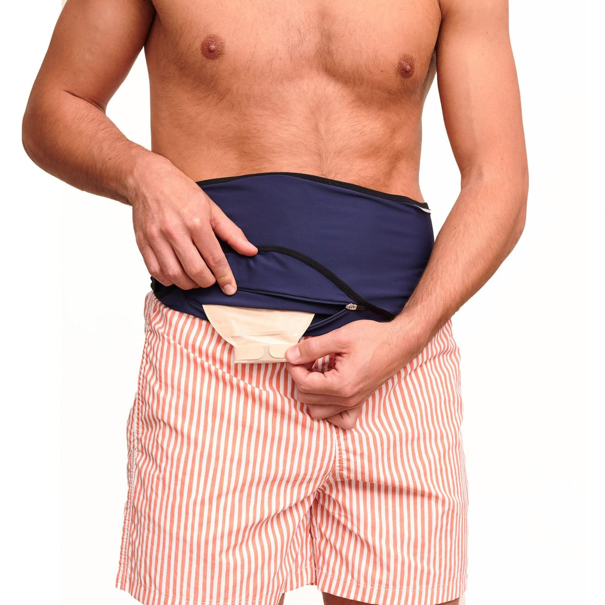 SIIL ostomy belt blue with inner pocket secures the bag discreetly during daily activities.