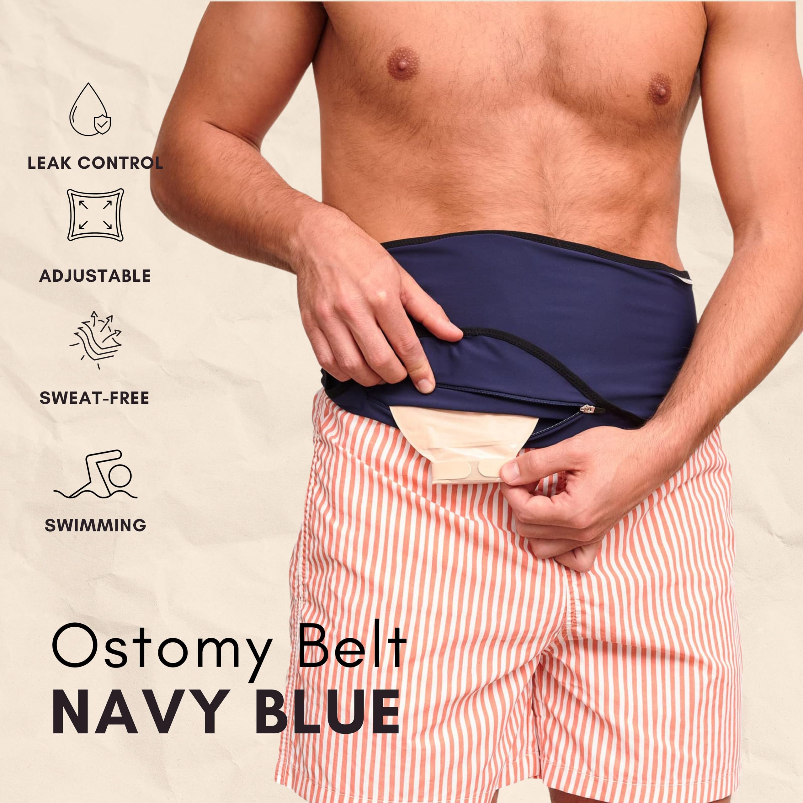 SIIL ostomy belt blue dries quickly for swimming and water sports.