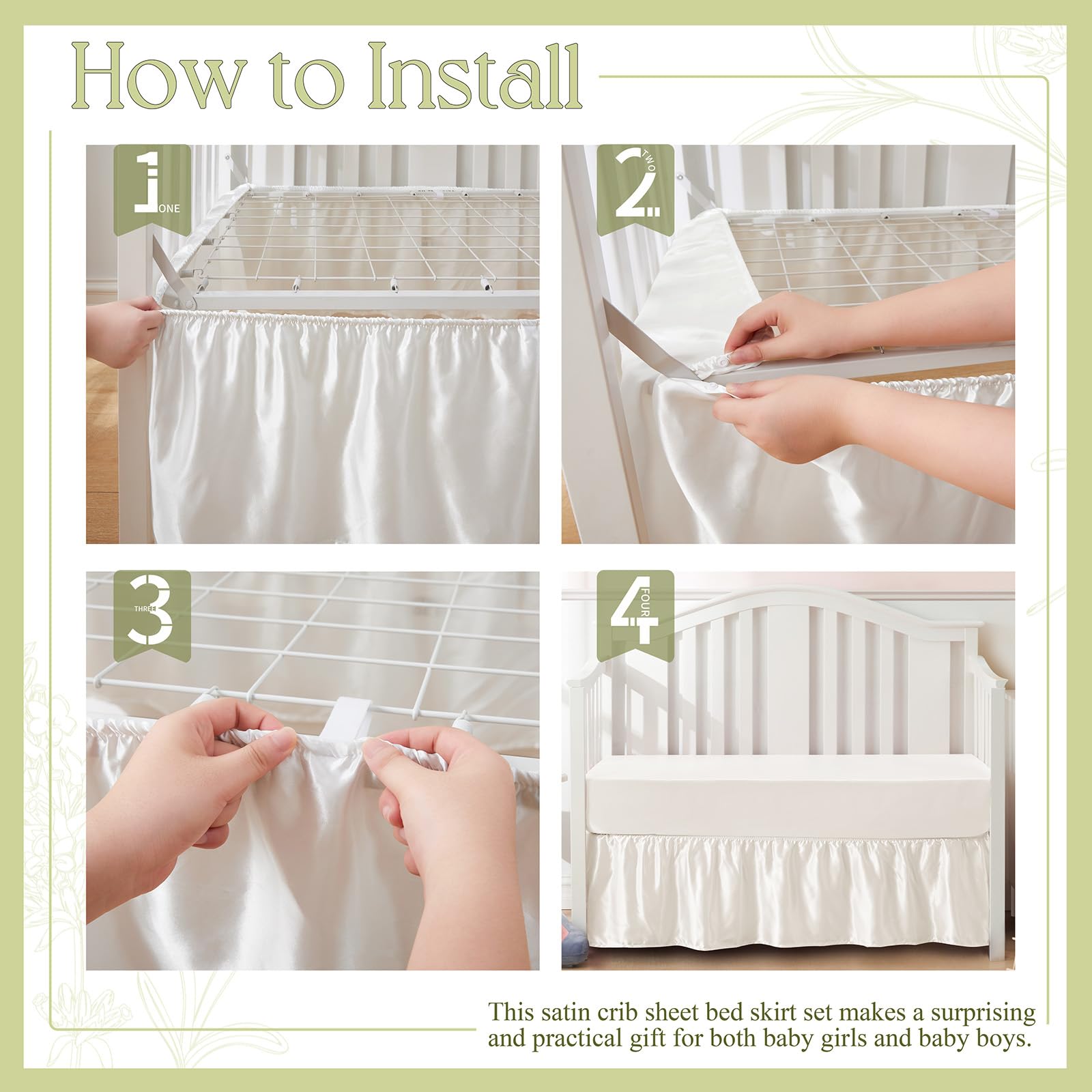 SiinvdaBZX satin crib sheet with elastic edge for secure crib fit.