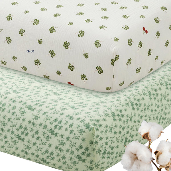 SiinvdaBZX leaf and clovers muslin crib sheet offers ultra-soft breathability for baby sleep