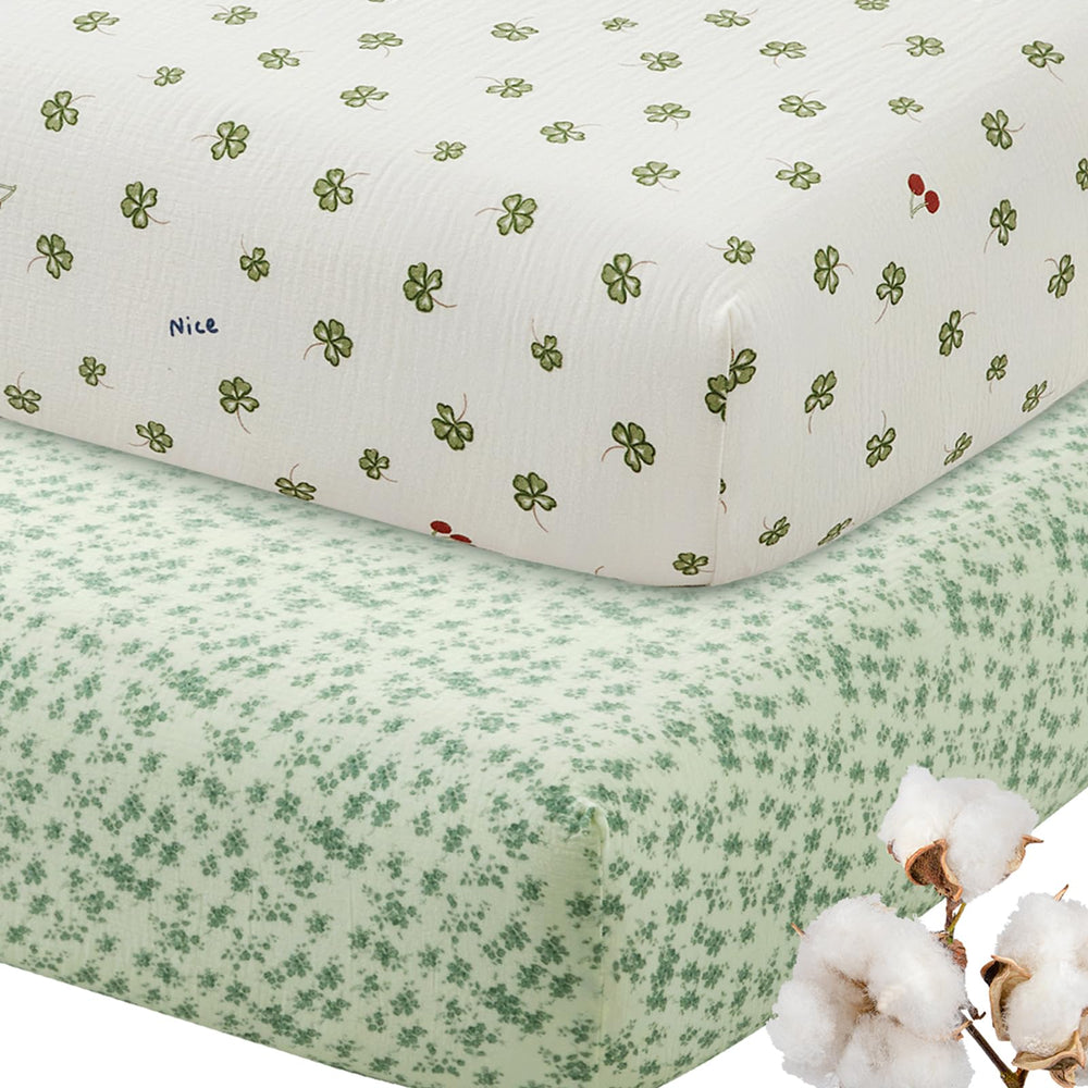 SiinvdaBZX leaf and clovers muslin crib sheet offers ultra-soft breathability for baby sleep