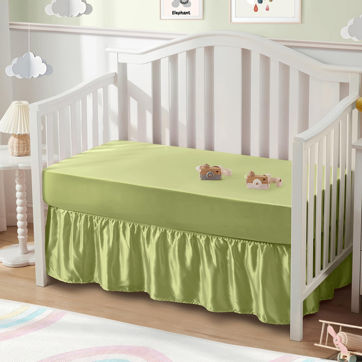SiinvdaBZX satin crib sheet 52x28 close-up, silky texture for baby comfort.
