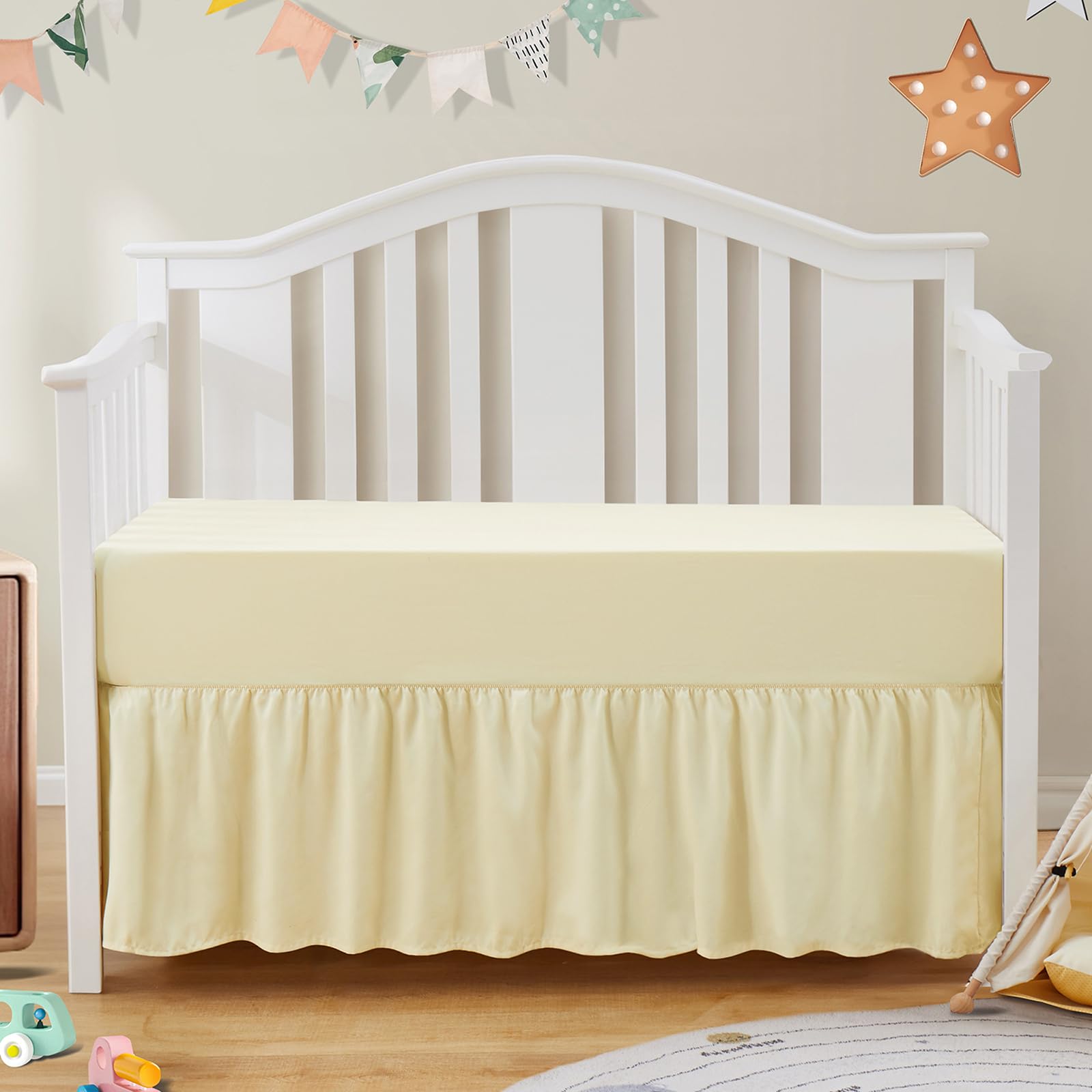 SiinvdaBZX ivory ruffled crib skirt conceals under-crib storage