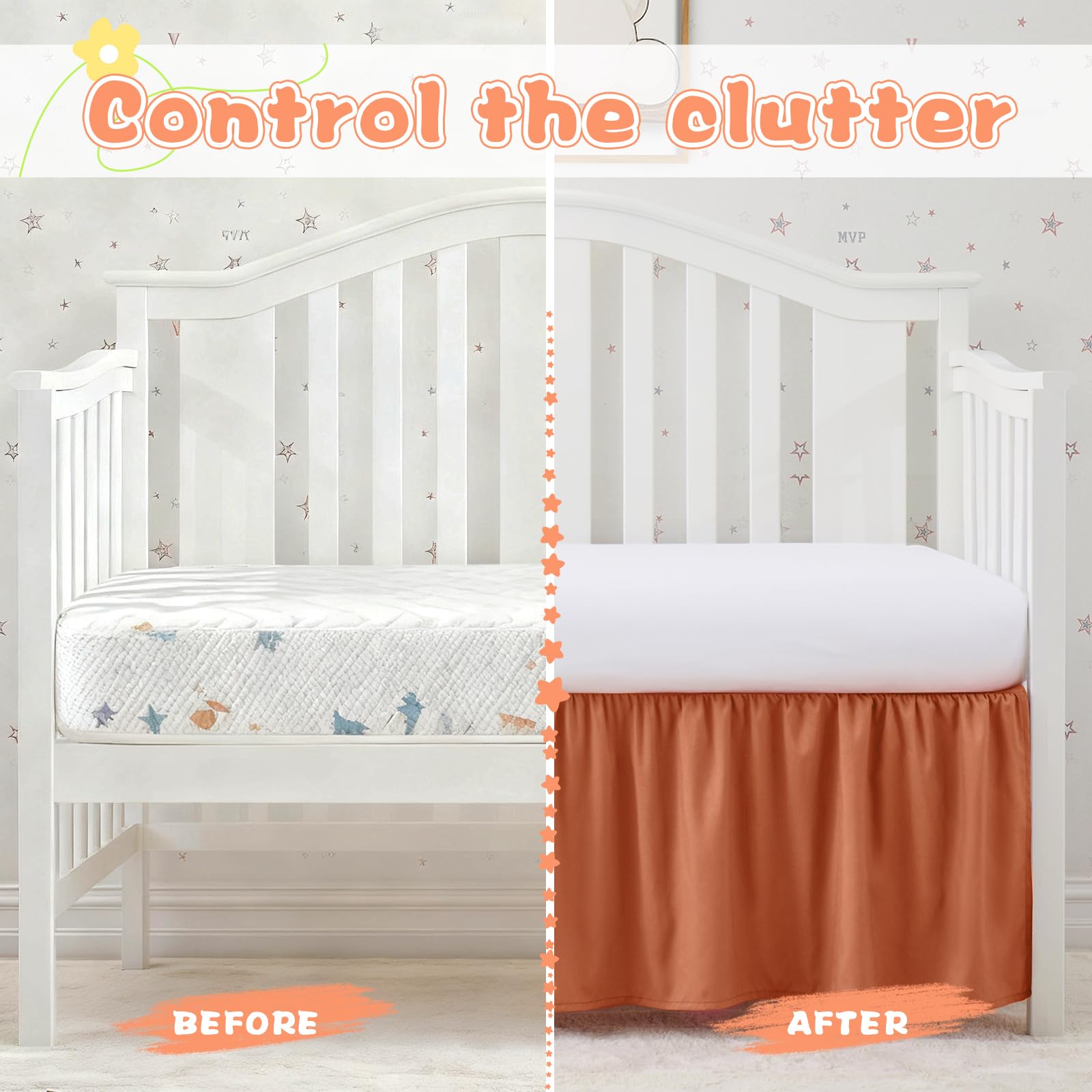 SiinvdaBZX rust orange crib skirt is machine washable for easy care.