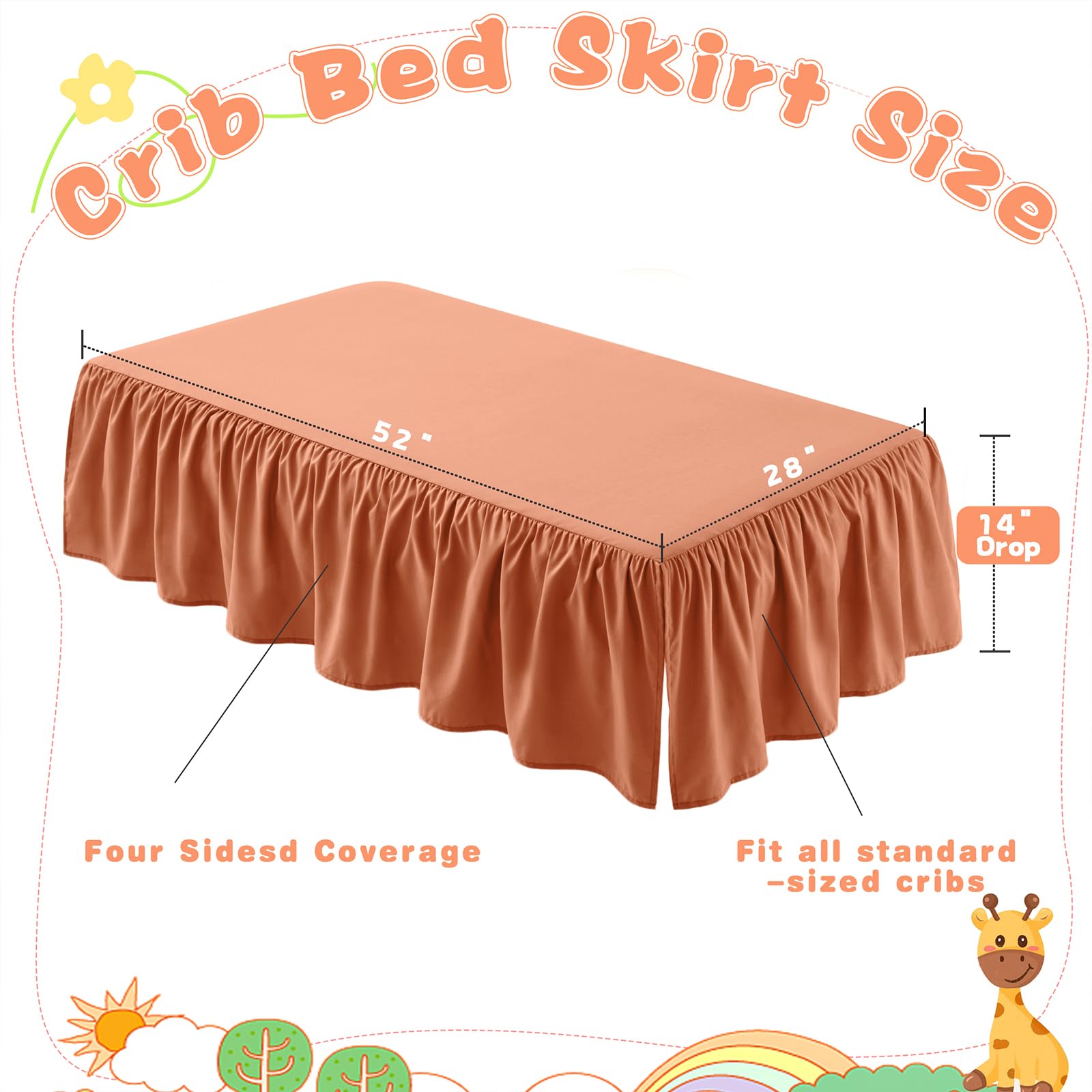 SiinvdaBZX rust orange crib skirt uses ultra-fine microfiber for soft, breathable comfort.